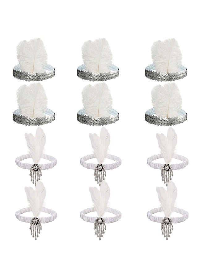 Tongcloud 12 قطعة من رباط الرأس على طراز العشرينيات، قطعة رأس تنكرية للنساء، رباط رأس ريش لحفلة على طراز غاتسبي (أبيض) - Image 1