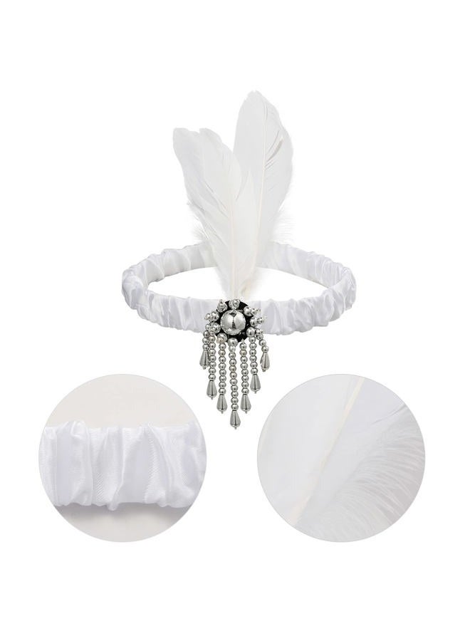 Tongcloud 12 قطعة من رباط الرأس على طراز العشرينيات، قطعة رأس تنكرية للنساء، رباط رأس ريش لحفلة على طراز غاتسبي (أبيض) - Image 5