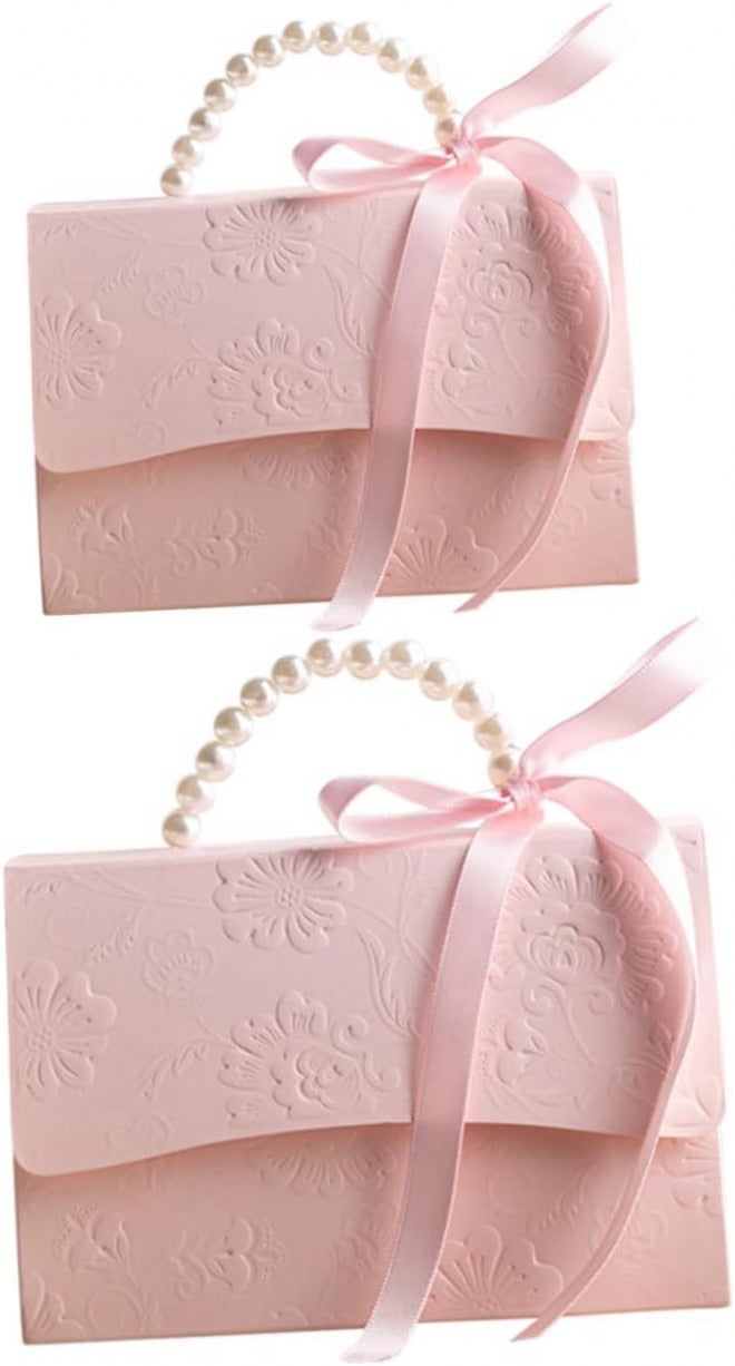 FENICAL Wrap Boxes Set 2pcs Pink Mini Paper Boxes with Pearl Chain for Wedding Party Favor and Candy Packaging - Image 1