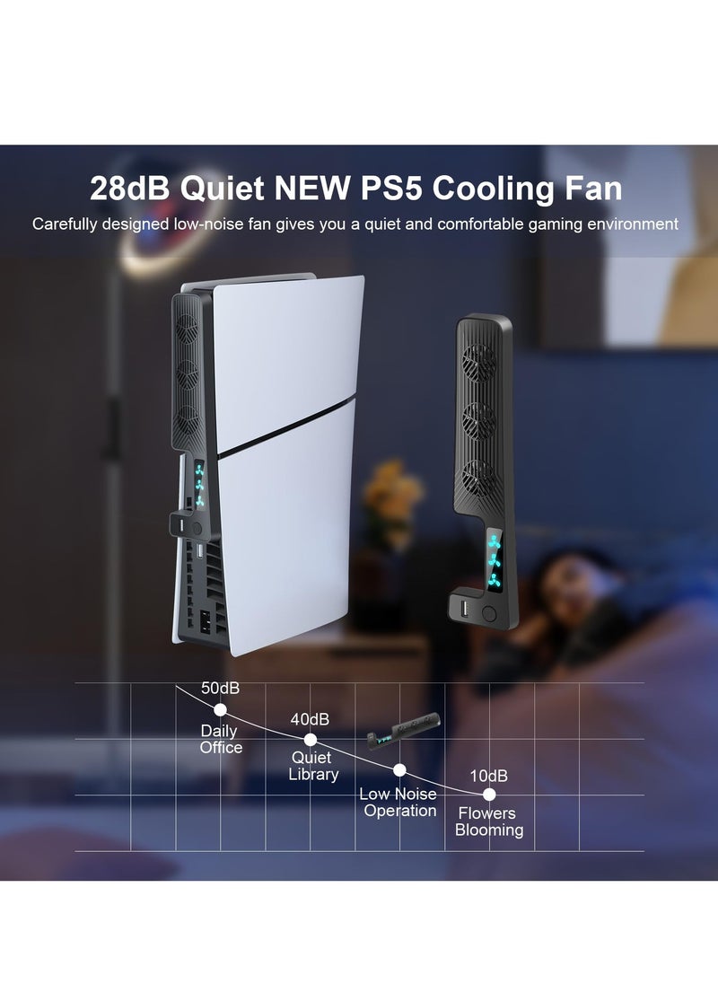 Generic - Efficient Cooling Fan for PS5 Slim, Quiet Operation with 3 Speed Settings, USB 3.0 Port, LED Light, Essential Accessory for PlayStation 5 Slim Digital and Disc Versions - Image 1