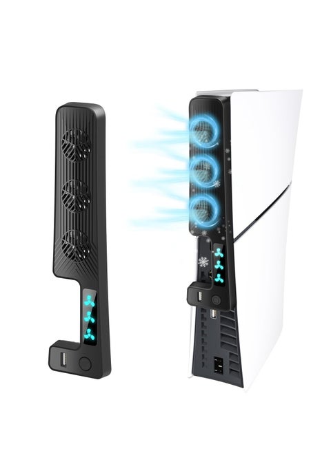 Efficient Cooling Fan for PS5 Slim, Quiet Operation with 3 Speed Settings, USB 3.0 Port, LED Light, Essential Accessory for PlayStation 5 Slim Digital and Disc Versions