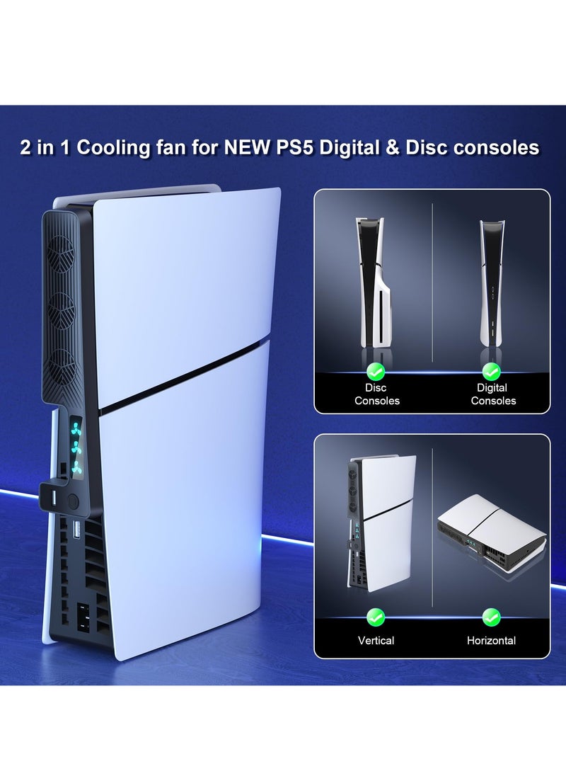 Generic - Efficient Cooling Fan for PS5 Slim, Quiet Operation with 3 Speed Settings, USB 3.0 Port, LED Light, Essential Accessory for PlayStation 5 Slim Digital and Disc Versions - Image 1