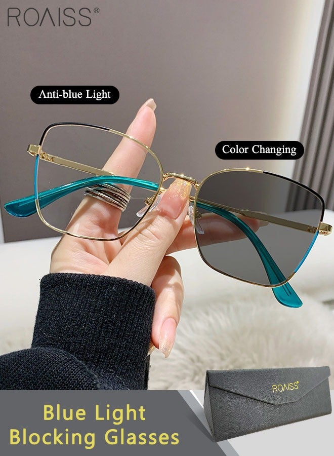 roaiss Women's Blue Light Blocking Sunglasses Anti UV and Glare Blue Light Filter Computer Glasses Cat Eye Color Changing Anti Eyestrain Headache Eyewear Gold and Black  - Image 1