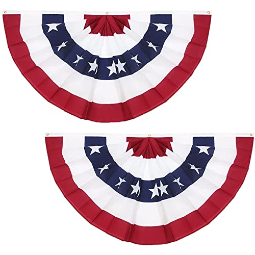 Fudragtn 3X6Ft American Pleated Fan Flag USA Patriotic Flag Bunting Half Fan Banner 4th of july Decoration IndoorOutdoor Set of 2 - Image 1