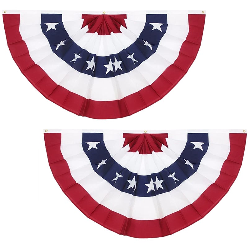 Fudragtn 3X6Ft American Pleated Fan Flag USA Patriotic Flag Bunting Half Fan Banner 4th of july Decoration IndoorOutdoor Set of 2 - Image 2