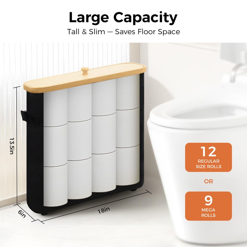 MinBoo Toilet Paper Basket, Storage with Lid, Toilet Paper Organizer for Bathroom, Free Standing Toilet Paper Holder with Storage,Black - Image 2