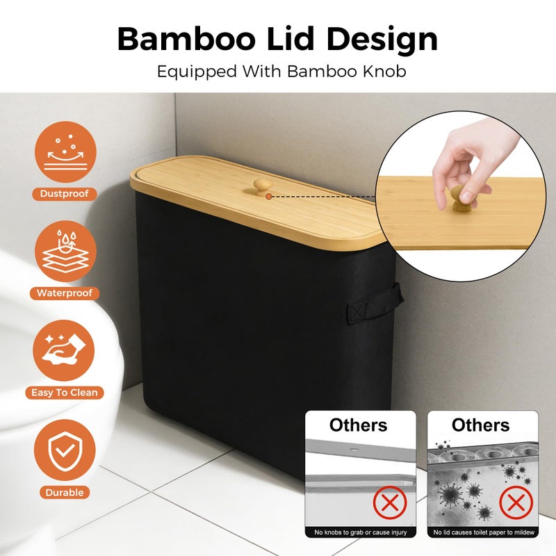 MinBoo Toilet Paper Basket, Storage with Lid, Toilet Paper Organizer for Bathroom, Free Standing Toilet Paper Holder with Storage,Black - Image 3