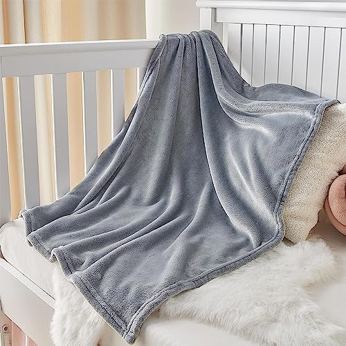 KMUSET Kids Blanket for Boys Girls 30x40 inches, Soft Cozy Fuzzy Swaddle Throw Blanket, Small Fleece Blanket for Crib Stroller, Grey - Image 2