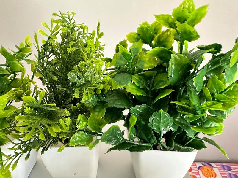 Litleo Plastic Artificial Plants Mini Fake Potted Plants, Small Eucalyptus Potted Faux Decorative Grass Plant With White Pot For Home Decor, Indoor, Office, Desk, Shelf, Table Decoration (Pack Of 8) - Image 2