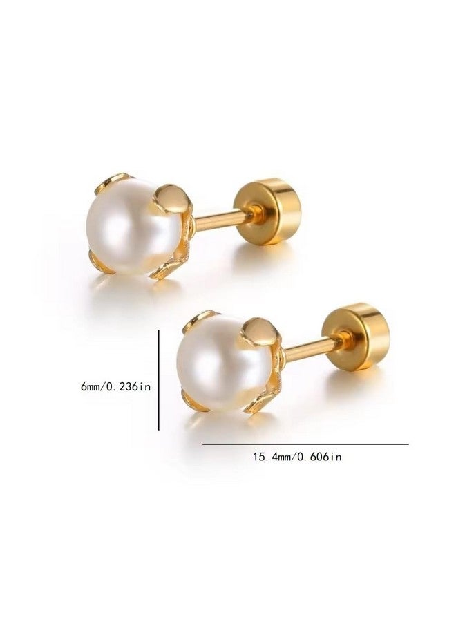 El Regalo Stainless Steel Pearl Earrings- Minimalist & Elegant Pearl Decor Stud Earring for Kids/Girls/Teens/Women - Image 3