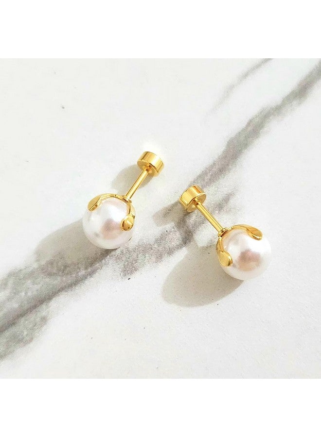 El Regalo Stainless Steel Pearl Earrings- Minimalist & Elegant Pearl Decor Stud Earring for Kids/Girls/Teens/Women - Image 4