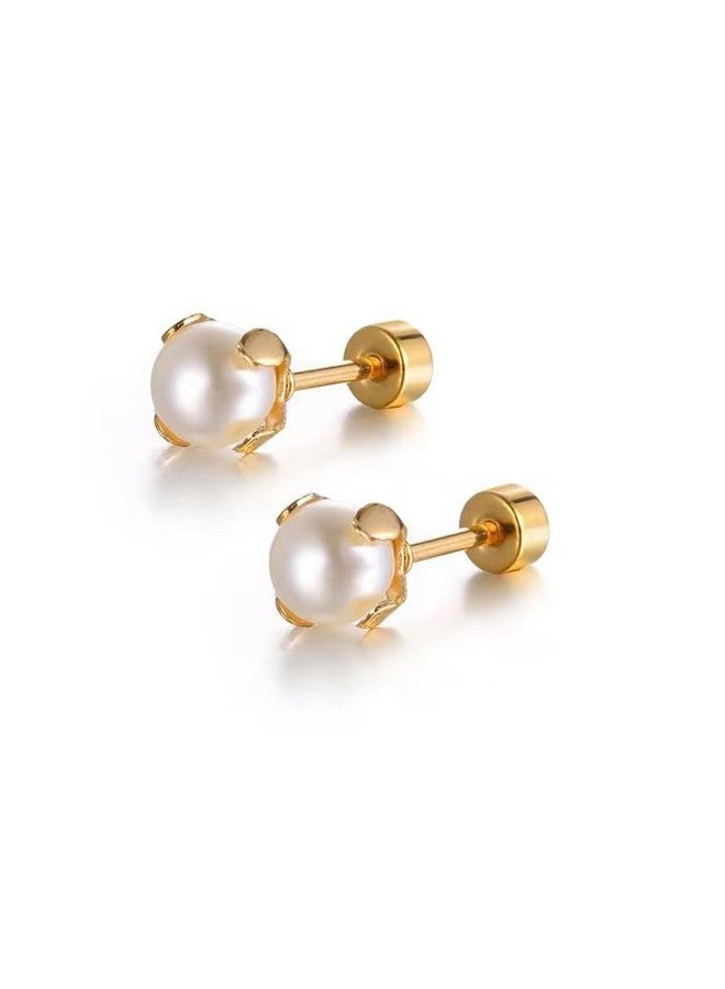El Regalo Stainless Steel Pearl Earrings- Minimalist & Elegant Pearl Decor Stud Earring for Kids/Girls/Teens/Women - Image 1