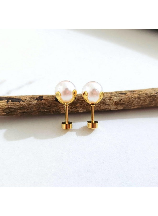 El Regalo Stainless Steel Pearl Earrings- Minimalist & Elegant Pearl Decor Stud Earring for Kids/Girls/Teens/Women - Image 5
