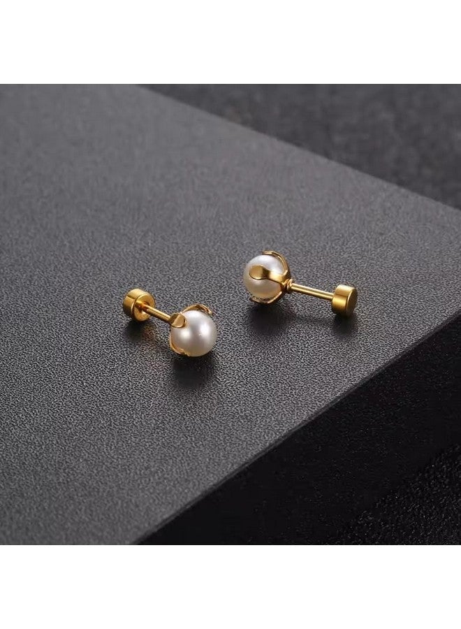 El Regalo Stainless Steel Pearl Earrings- Minimalist & Elegant Pearl Decor Stud Earring for Kids/Girls/Teens/Women - Image 2