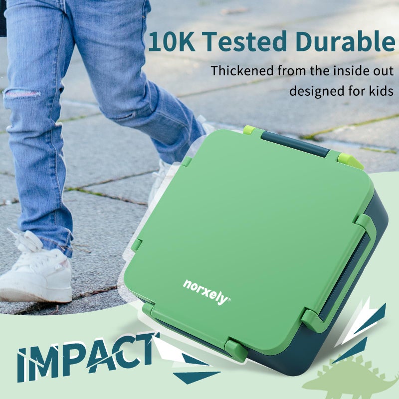Norxely Bento Box for Kids with Thermos, [Large Capacity] Insulated Lunch Box Kids with 4 Compartment for Ages 3+, Drop-Proof & Dishwasher Safe Lunchbox Container Green - Image 3