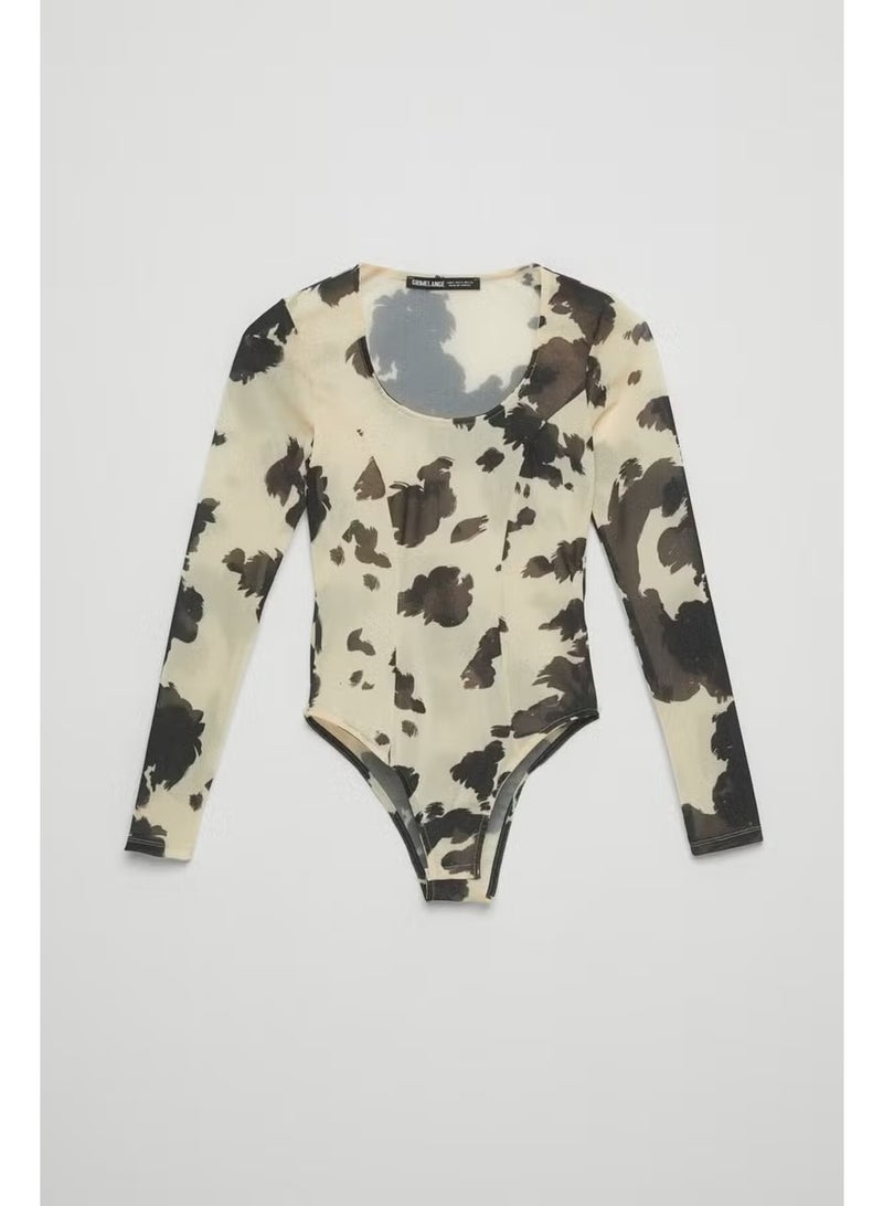 GRIMELANGE Anika Women's Cow Patterned Organic Cotton U Neck Woven Cow Patterned Bustier - Image 2