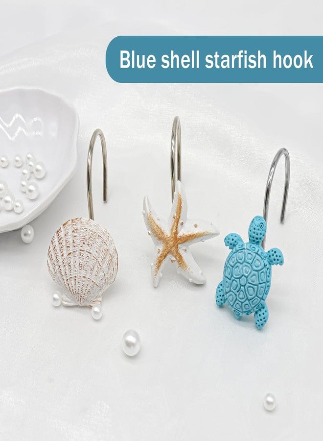 JTDTH Shower Curtain Hooks, Seashell Turtles Shower Curtain Rings, Beach Theme Rust Proof Bath Shower Hooks, 12 PCS Bathroom Decoration Ocean Coastal Anti Rust Decorative Resin Hooks - Image 2