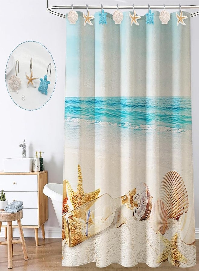 JTDTH Shower Curtain Hooks, Seashell Turtles Shower Curtain Rings, Beach Theme Rust Proof Bath Shower Hooks, 12 PCS Bathroom Decoration Ocean Coastal Anti Rust Decorative Resin Hooks - Image 3
