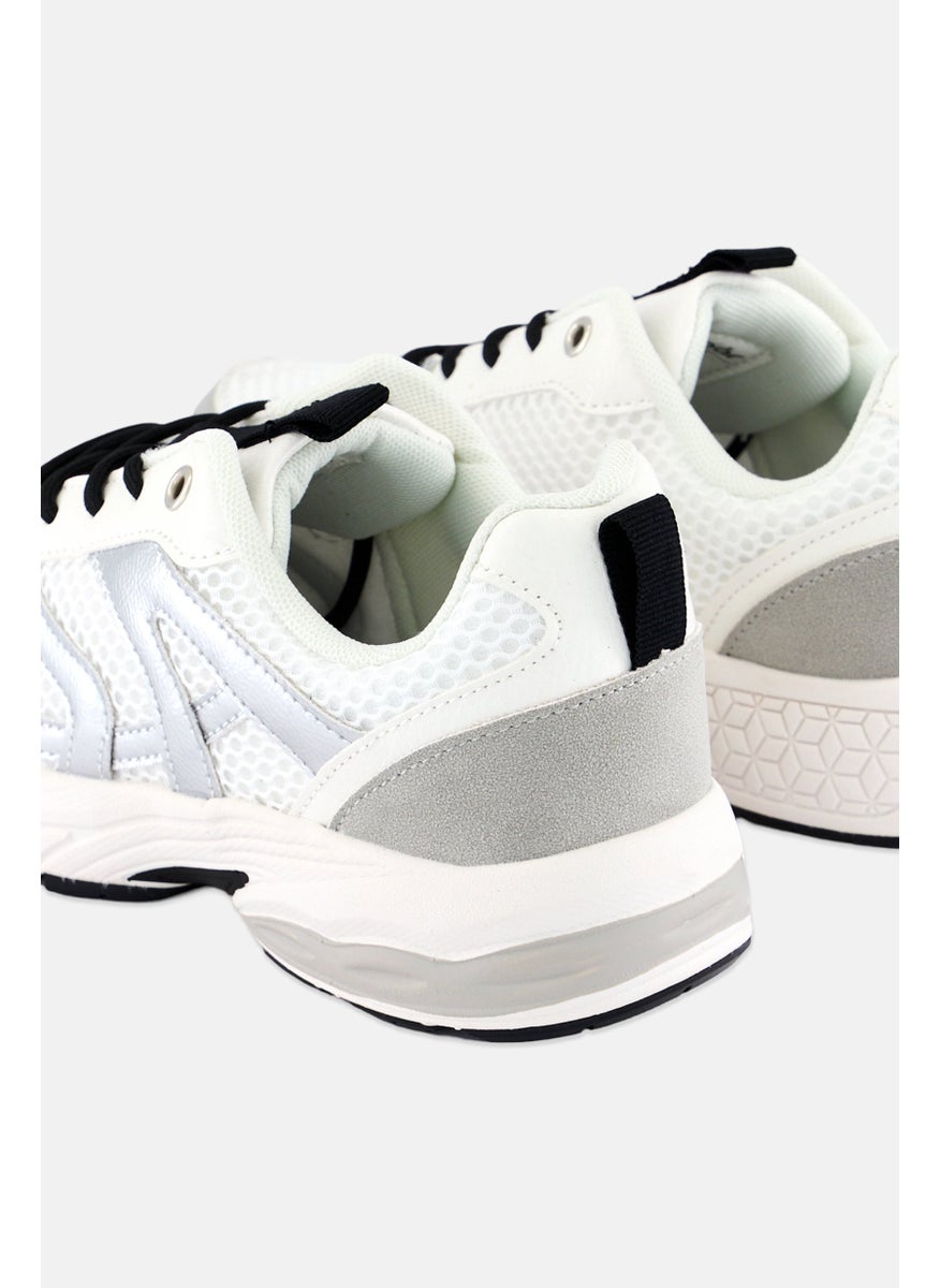 Algspar Women Lace Up Casual Sneakers, White  - Image 2