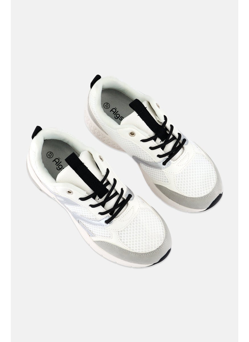 Algspar Women Lace Up Casual Sneakers, White  - Image 4