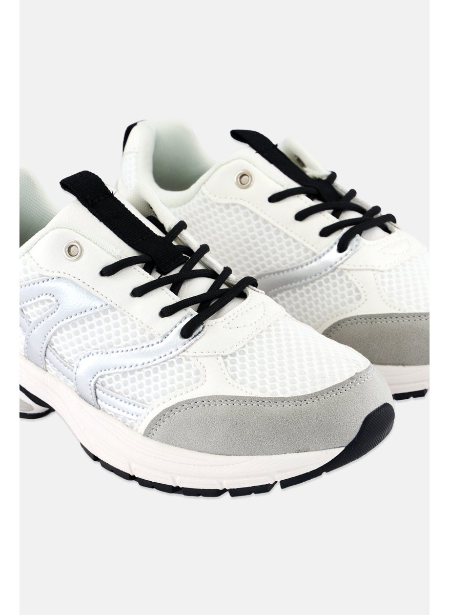 Algspar Women Lace Up Casual Sneakers, White  - Image 3