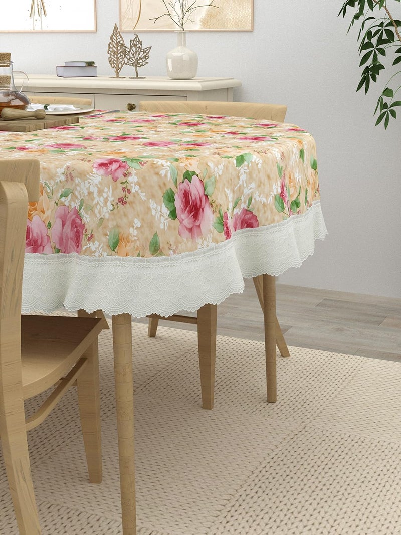 Clasiko 4 Seater Oval Dining Table Cover; 54x78 Inches or 137x198 Cms; Material - PVC; Anti Slip; Pink & Beige Flowers 77030 - Image 3