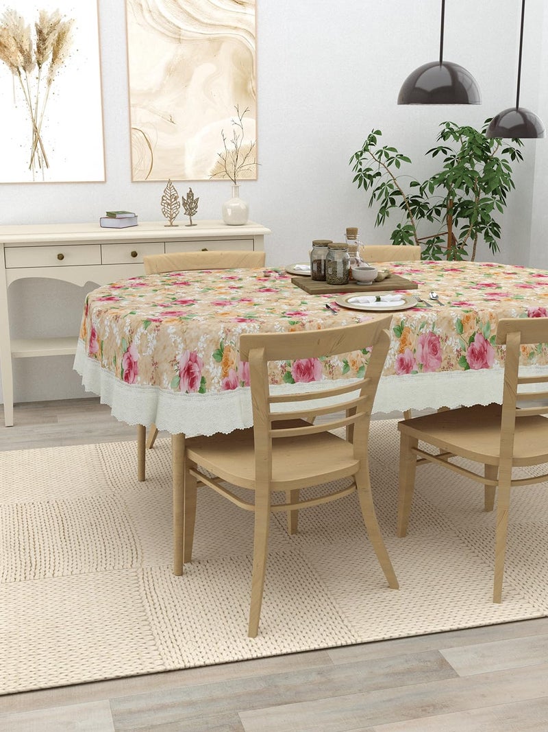 Clasiko 4 Seater Oval Dining Table Cover; 54x78 Inches or 137x198 Cms; Material - PVC; Anti Slip; Pink & Beige Flowers 77030 - Image 2