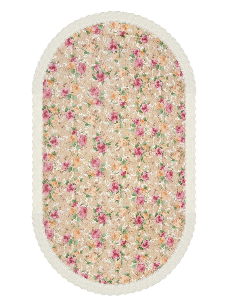 Clasiko 4 Seater Oval Dining Table Cover; 54x78 Inches or 137x198 Cms; Material - PVC; Anti Slip; Pink & Beige Flowers 77030 - Image 5