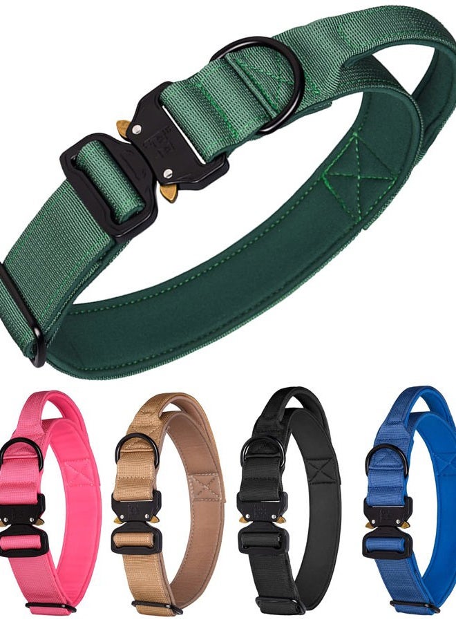 Aecllcea Tactical Dog Collar - Heavy Duty with Handle, Metal Buckle, Thick for Medium & Large Dogs, Military Style (L, Green) - Image 1