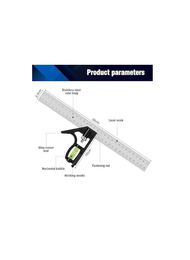 Combination Square High Precision T Ruler Layout Measuring Tool with Heavy Duty Cast Iron Head for Carpenters Machinists to Check Angles - Image 4