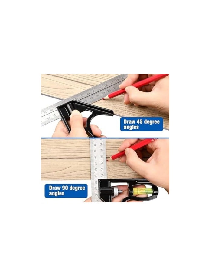 Combination Square High Precision T Ruler Layout Measuring Tool with Heavy Duty Cast Iron Head for Carpenters Machinists to Check Angles - Image 5
