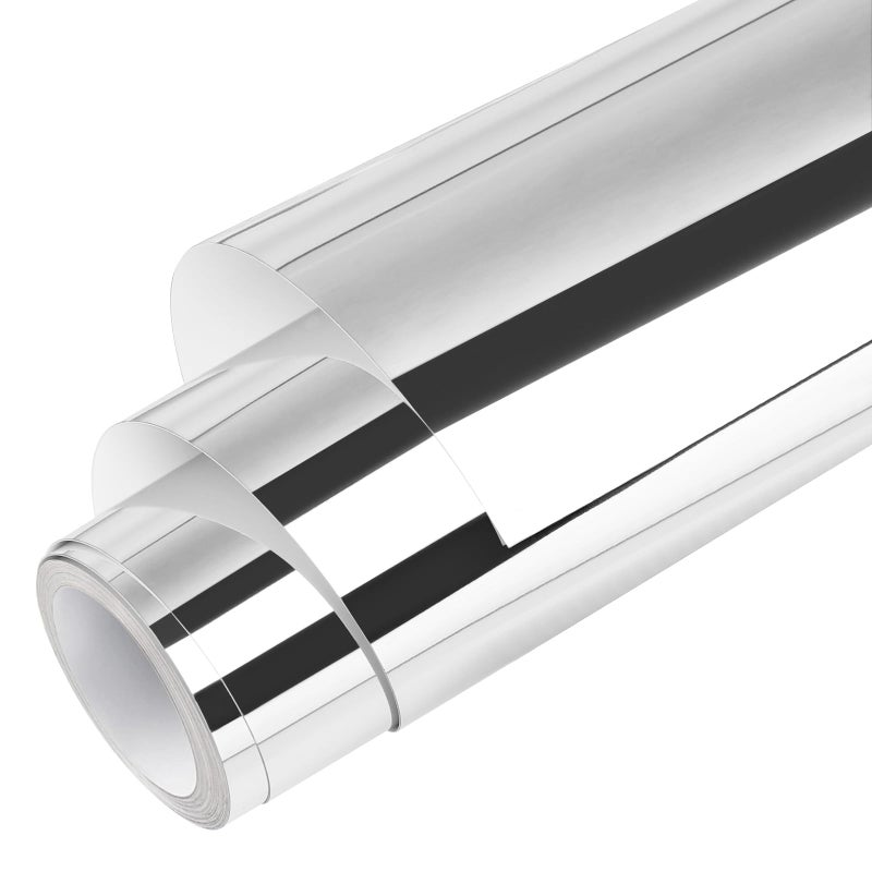 WRAPXPERT Silver Chrome Vinyl, 12" x5ft Silver Permanent Vinyl Roll, Chrome Mirror Metallic Silver Adhesive Vinyl for Cricut, No Bubble Mirror, for Wrap,Stickers,Decal,Lettering - Image 1