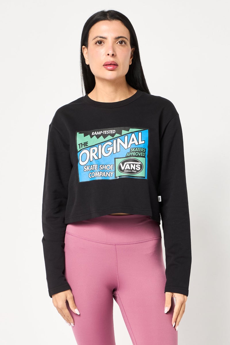 VANS Women Sportswear Fit Long Sleeve Outdoor Crop Sweatshirt, Black - Image 1
