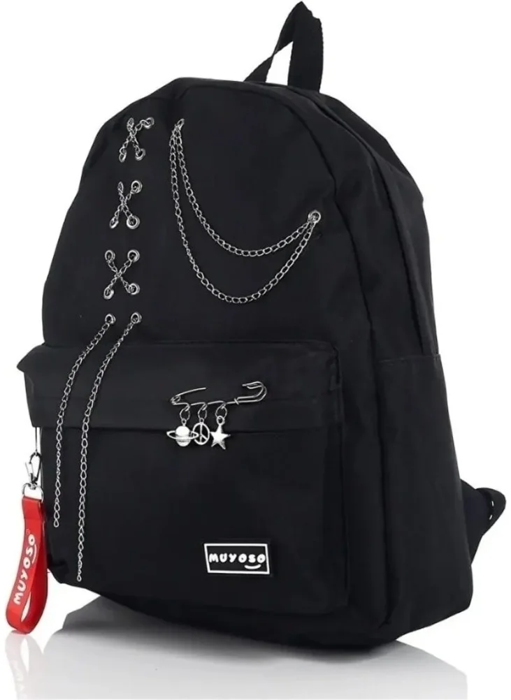 Tezzgelsin Unisex Black Backpack with Chain