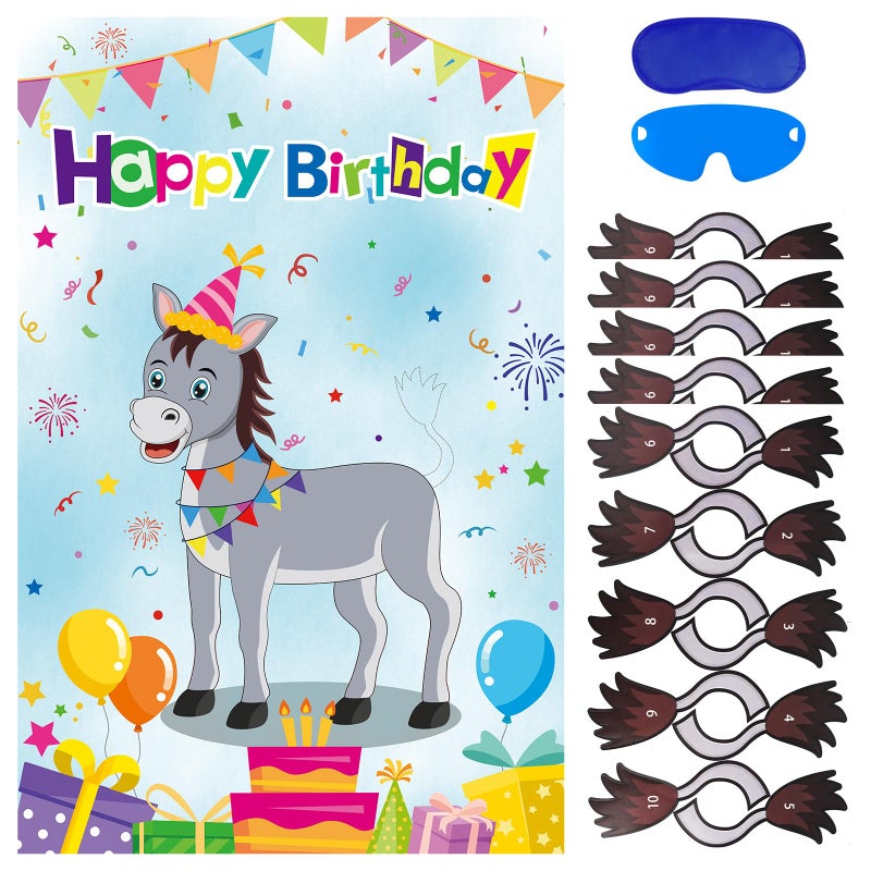 Eaezerav Pin The Tail On The Donkey Birthday Party Game with 50 Pcs Tails Large Donkey Games Poster for Kids Birthday Party Supplies - Image 3
