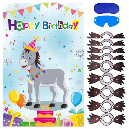 Eaezerav Pin The Tail On The Donkey Birthday Party Game with 50 Pcs Tails Large Donkey Games Poster for Kids Birthday Party Supplies - Image 1