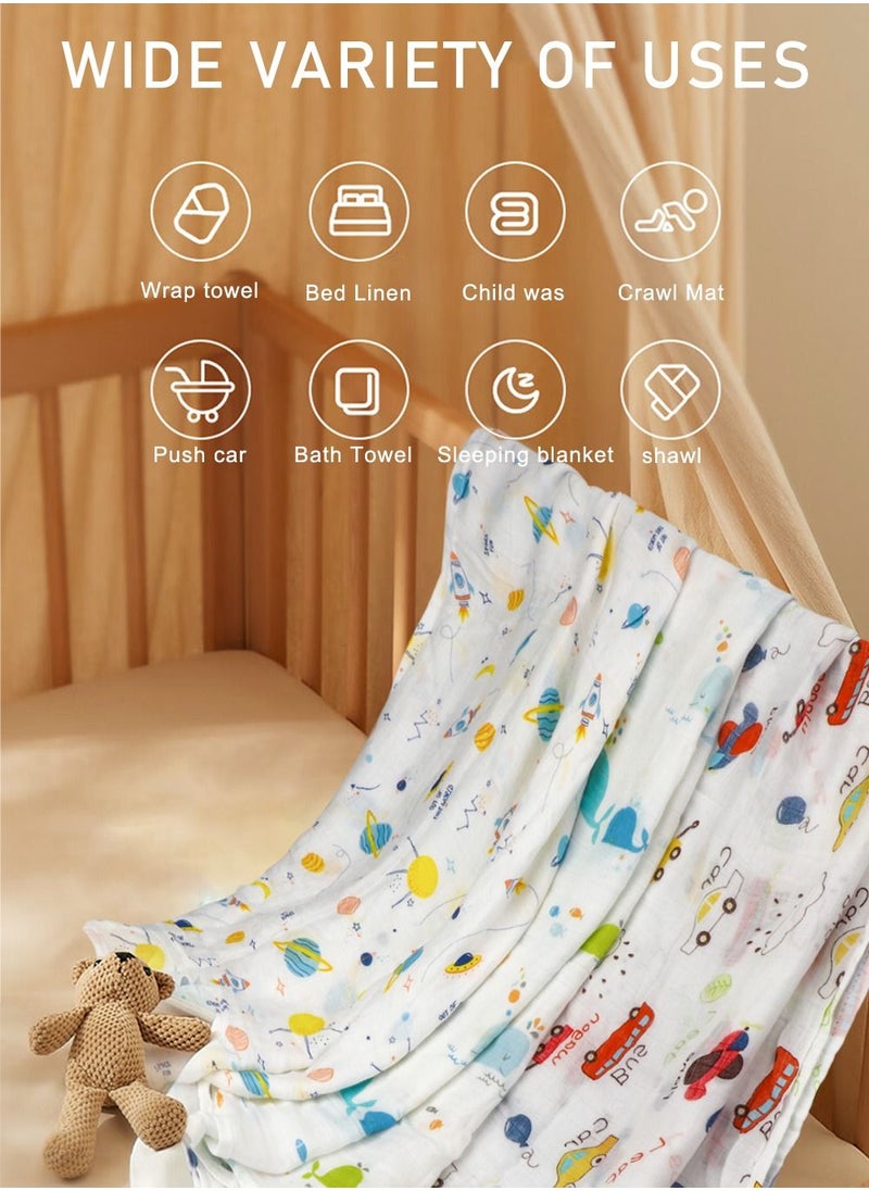 HomarKet 3-Pcs Baby Swaddle Blanket Unisex Wrap Soft Silky Muslin, Blanket For Boys and Girls Set Of 3- Whale/Red Car/Planet  - Image 3