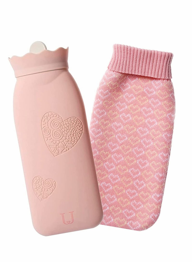 SYOSI Hot Water Bottle Bag with Knit Cover for Microwave Heating Silicone Hot  Cold Therapies Back Pain   Gift for gi rlfri en d Mather Valen tine's Day Gift Exchange Party Pink Long  - Image 1