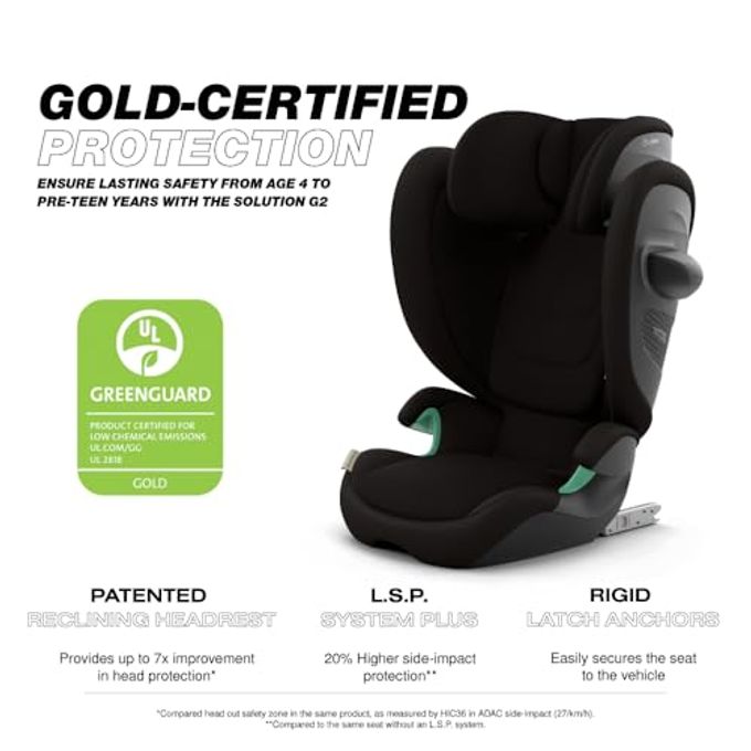 cybex Solution G2 Folding High-Back Booster Seat Lightweight, Travel-Friendly, Rigid Latch Installation, Linear Side-Impact Protection, Height Adjustable, Moon Black - Image 3