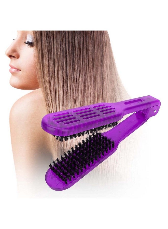 يويت فرشاة مزدوجة الجوانب لفرد الشعر، مشط لفرد الشعر، أداة جبيرة على شكل حرف V، فرشاة لفك تشابك الشعر، أداة تصفيف الشعر لتقليل الأطراف المتقصفة لشعرك [أرجواني] - Image 1