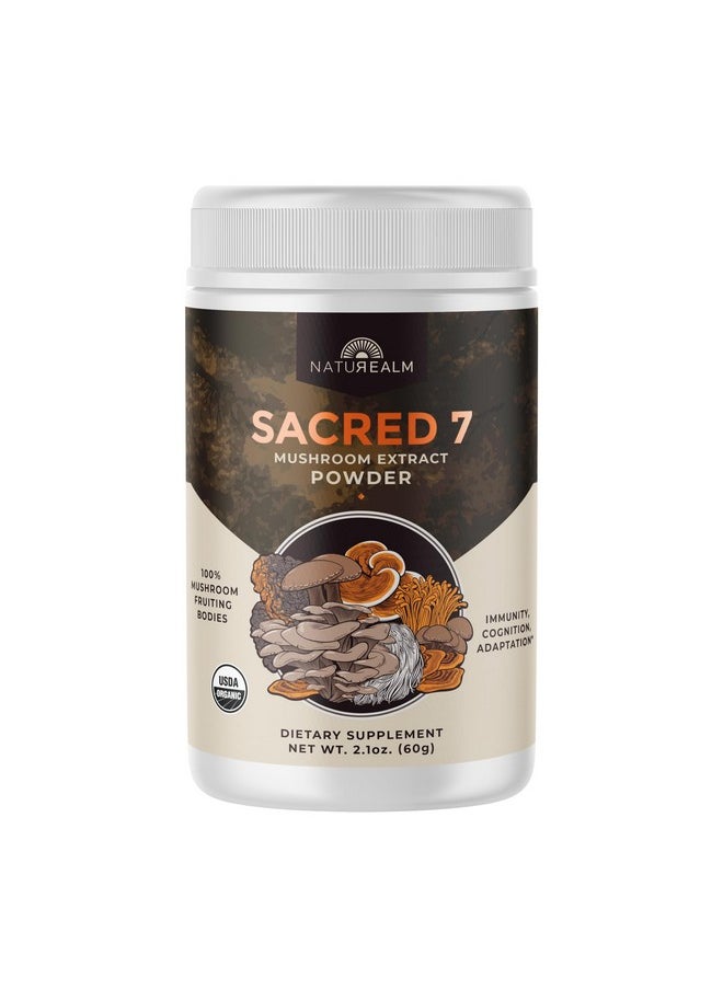 Naturealm Sacred 7 Mushroom Extract Powder Lion’S Mane, Cordyceps, Reishi, Turkey Tail, Chaga, Maitake, And Shiitake 100 Percent Fruiting Bodies, 2Oz  - Image 1
