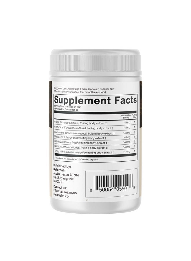 Naturealm Sacred 7 Mushroom Extract Powder Lion’S Mane, Cordyceps, Reishi, Turkey Tail, Chaga, Maitake, And Shiitake 100 Percent Fruiting Bodies, 2Oz  - Image 2