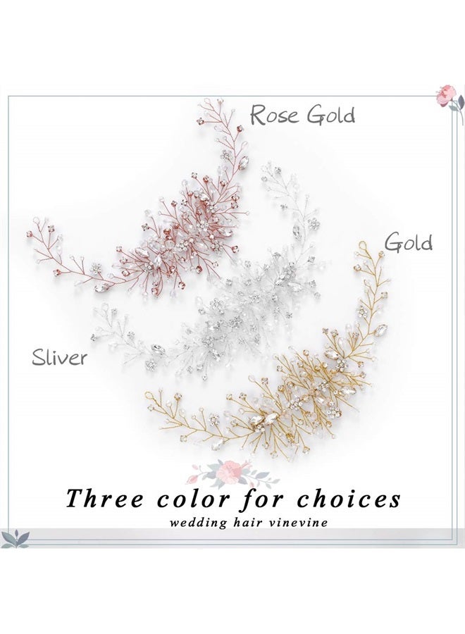 Unicra Bride Flower Wedding Hair Vine Crystal Bridal Hair Piece Rhinestone Party Hair Accessories Leaf Hair Jewelry Bead Headpiece for Women and Girls (Silver) - Image 2
