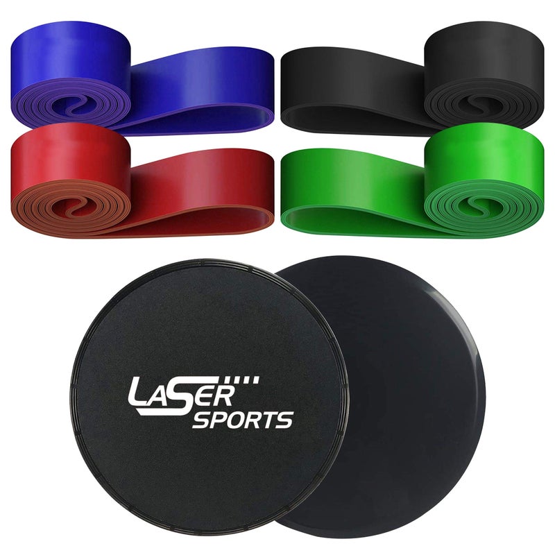 Laser Sports DualSided Exercise Sliding Discs with 4 Resistance Bands Storage Bag Core Sliders for Ab Workouts Strength Training Home Gym Fitness Physical Therapy LowImpact Exercise - Image 2