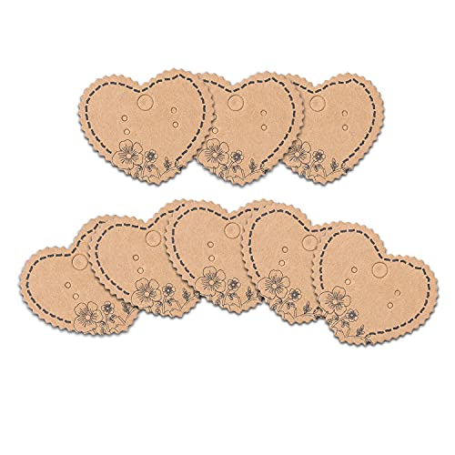 None/Brand Grenali 100 Brown Heart Shape Earring Display Cards Kraft Paper Jewelry Cards 196x16 Pack of 100 - Image 1