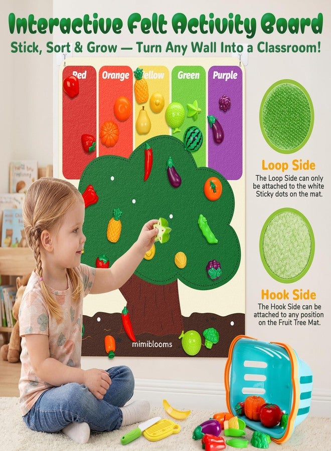 SOCBTNSO Pretend Play Food Set with Felt Tree Mat & Storage Basket: Kitchen Accessories Toys| Fruit and Veggie Sensory Toy| Montessori Color Sorting| Gift for 3 4 5 6 Year Old Toddlers Kids Boys Girls - Image 4