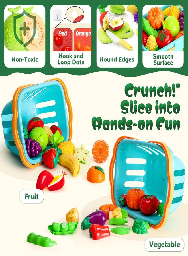 SOCBTNSO Pretend Play Food Set with Felt Tree Mat & Storage Basket: Kitchen Accessories Toys| Fruit and Veggie Sensory Toy| Montessori Color Sorting| Gift for 3 4 5 6 Year Old Toddlers Kids Boys Girls - Image 3