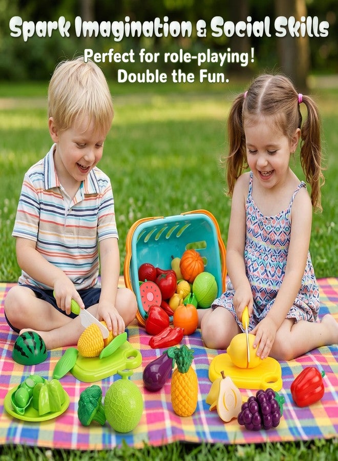 SOCBTNSO Pretend Play Food Set with Felt Tree Mat & Storage Basket: Kitchen Accessories Toys| Fruit and Veggie Sensory Toy| Montessori Color Sorting| Gift for 3 4 5 6 Year Old Toddlers Kids Boys Girls - Image 5