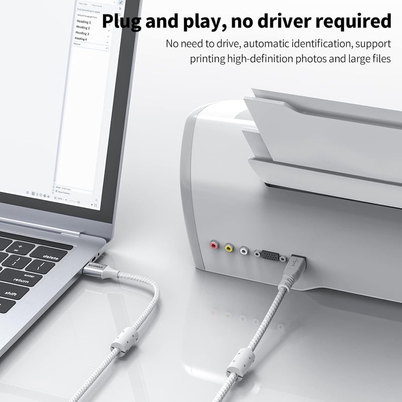 Long Printer Cable 16.4FT/5M Scanner Cable USB Printer Cord USB Type A to Type B Scanner Cord High Speed Compatible with HP,Canon,Epson,Dell,Lexmark,Brother,Xerox,Samsung and More - Image 3