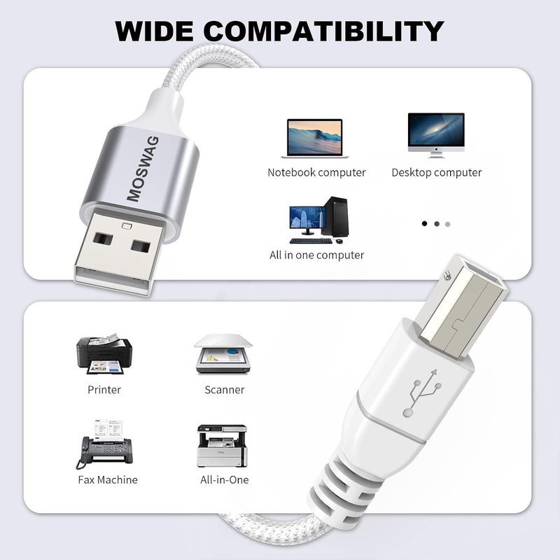 Long Printer Cable 16.4FT/5M Scanner Cable USB Printer Cord USB Type A to Type B Scanner Cord High Speed Compatible with HP,Canon,Epson,Dell,Lexmark,Brother,Xerox,Samsung and More - Image 2